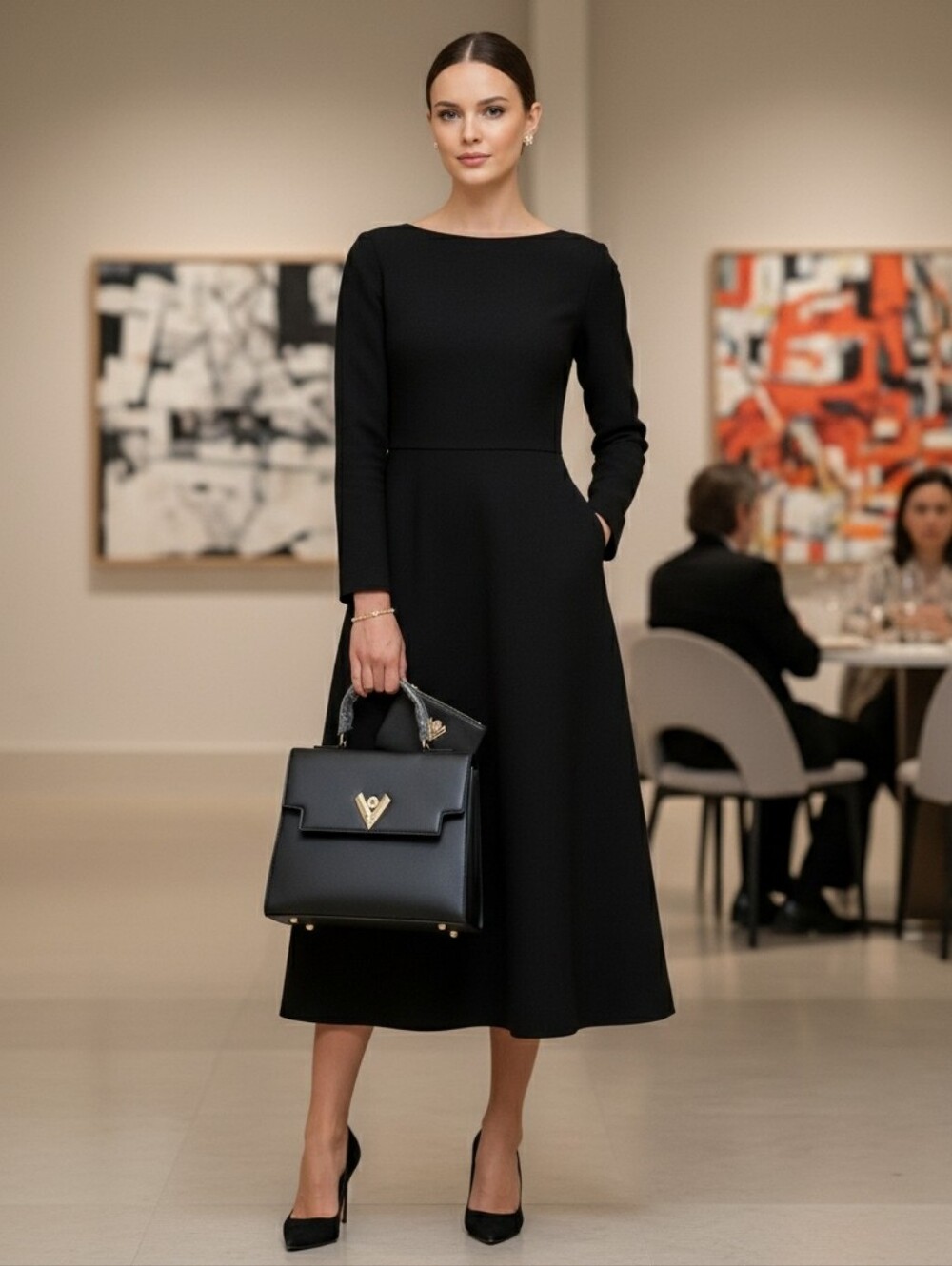 Valentino Orlandi Black Structured Top-Handle Satchel with Pouch - Picture 2 of 11